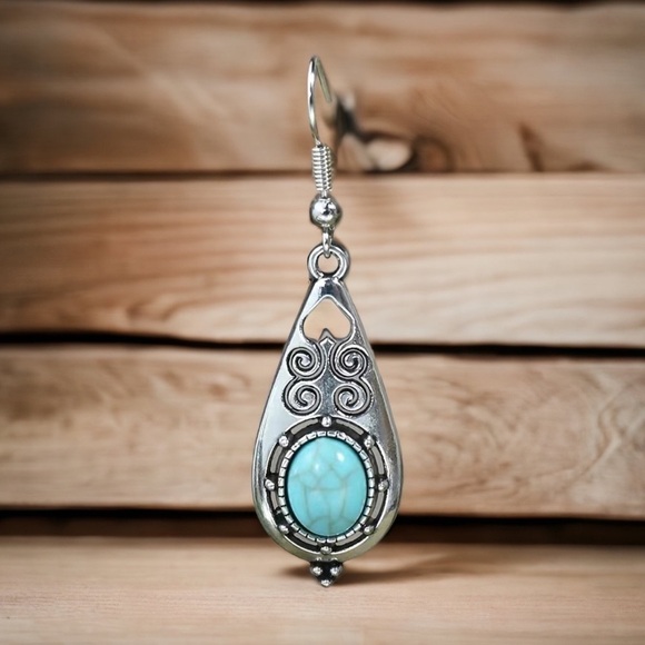 Boho Western Dangle Drop Earrings Native American Turquoise Vintage Silver Style - Picture 11 of 16
